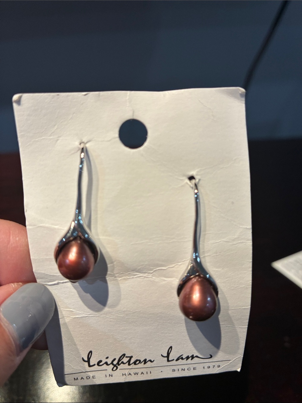 Rose Pearl Drop Earrings in Bronze- Never Worn